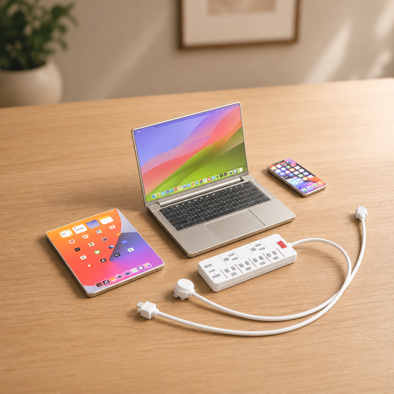 1:6 Scale Miniature Modern Tech Set - Dollhouse Laptop, Tablet, Smartphone & Power Strip - Realistic Office Accessories (Titanium Edition)