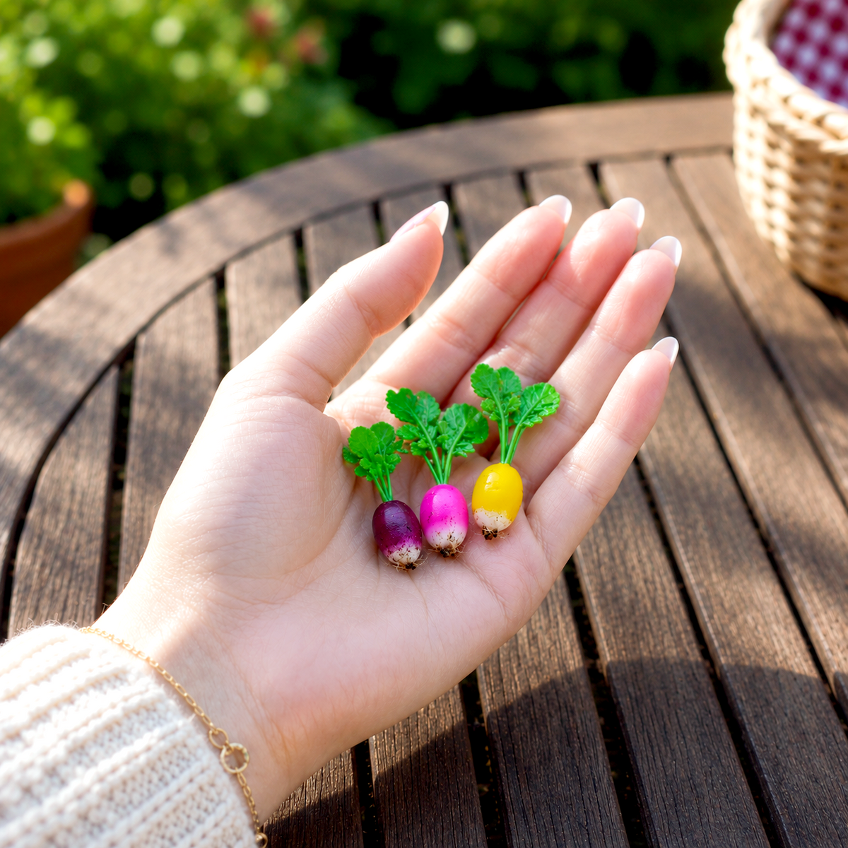 handmade polymer clay miniature heirloom radish set 1:6 scale dollhouse fdmini detail view