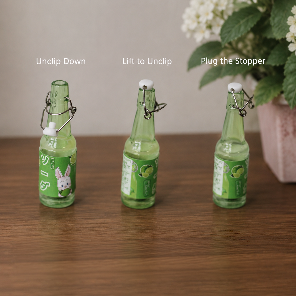 FDMINI Mini Swing-Top Soda Bottles – Miniature Flip-Top Drink Bottle Set (Tall + Short) with 3 Sticker Sets, 1:6 & 1:12 Dollhouse Kitchen Decor