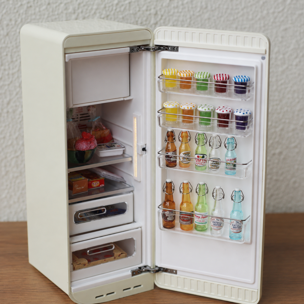 FDMINI Mini Swing-Top Soda Bottles – Miniature Flip-Top Drink Bottle Set (Tall + Short) with 3 Sticker Sets, 1:6 & 1:12 Dollhouse Kitchen Decor