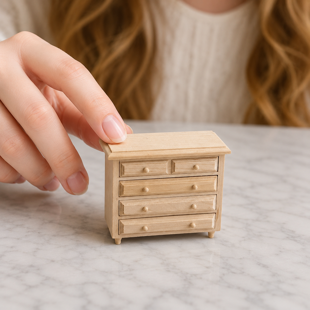 FDMINI Mini DIY Unfinished Wood Furniture – Paintable Miniature Dresser, Desk & Cabinet for 1:12 Scale Dollhouse, OB11 & BJD Scenes (9 Styles)