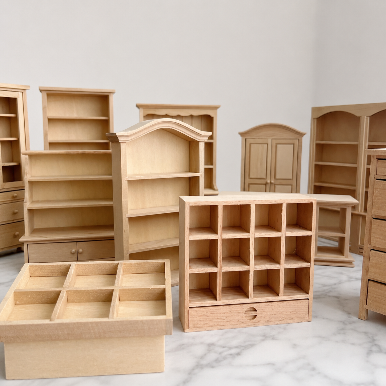 FDMINI Mini DIY Unfinished Wood Furniture – Paintable Miniature Bookshelf & Display Cabinet for 1:12 Scale Dollhouse, OB11 & BJD Scenes