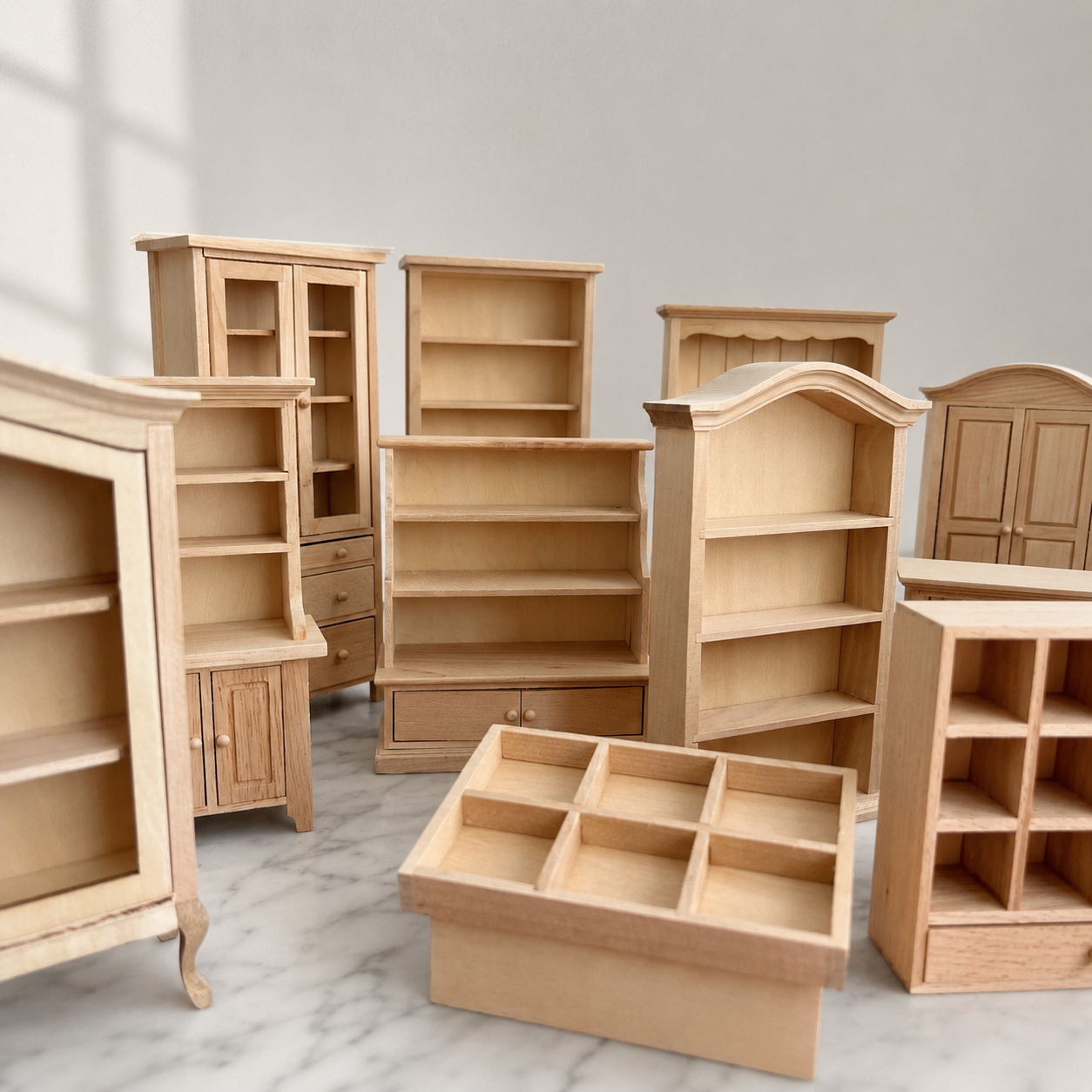 FDMINI Mini DIY Unfinished Wood Furniture – Paintable Miniature Bookshelf & Display Cabinet for 1:12 Scale Dollhouse, OB11 & BJD Scenes