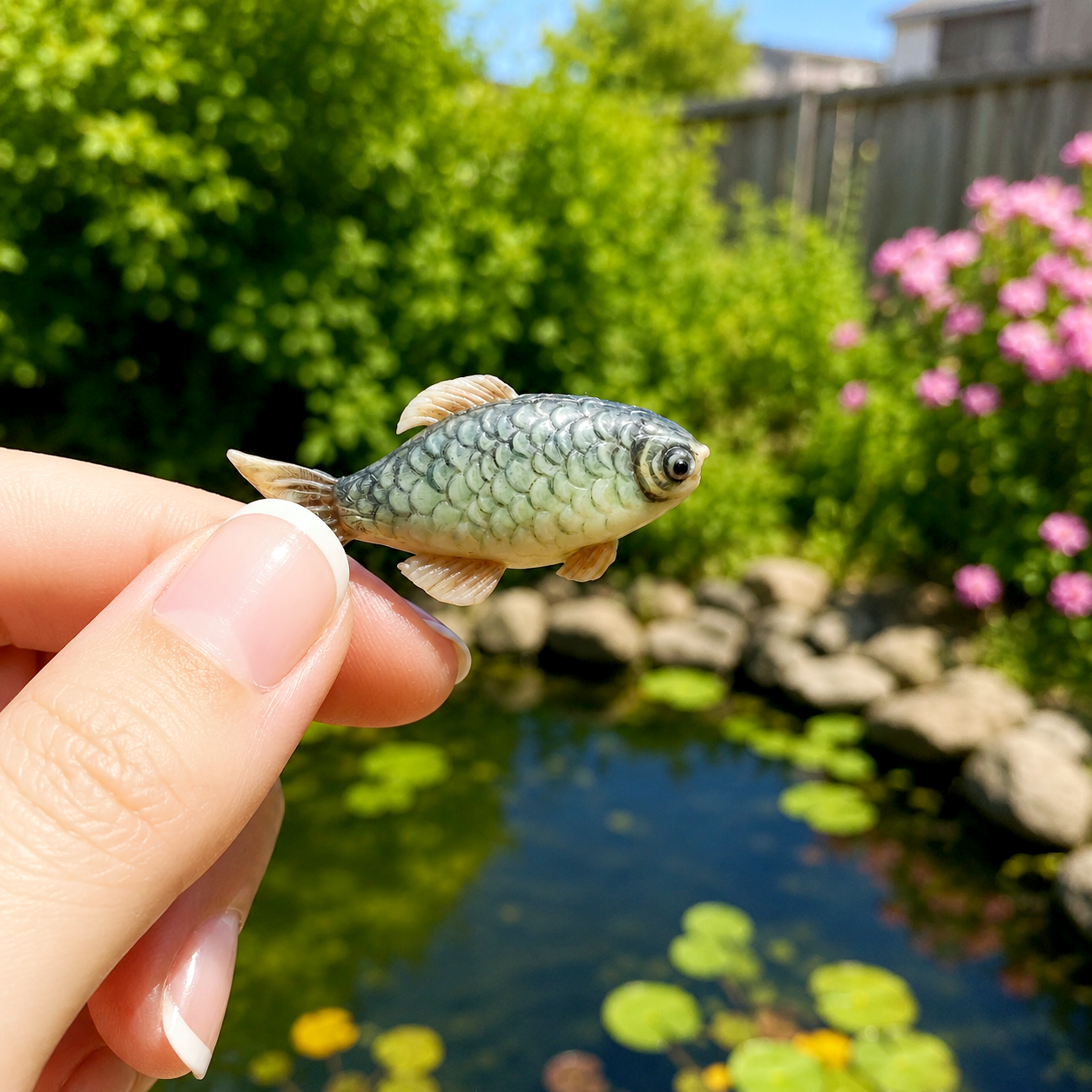 1:6 Scale Miniature Crucian Carp – Dollhouse Realistic Freshwater Fish with Scale Detail, Handmade Polymer Clay Asian Kitchen Seafood for Blythe BJD Diorama