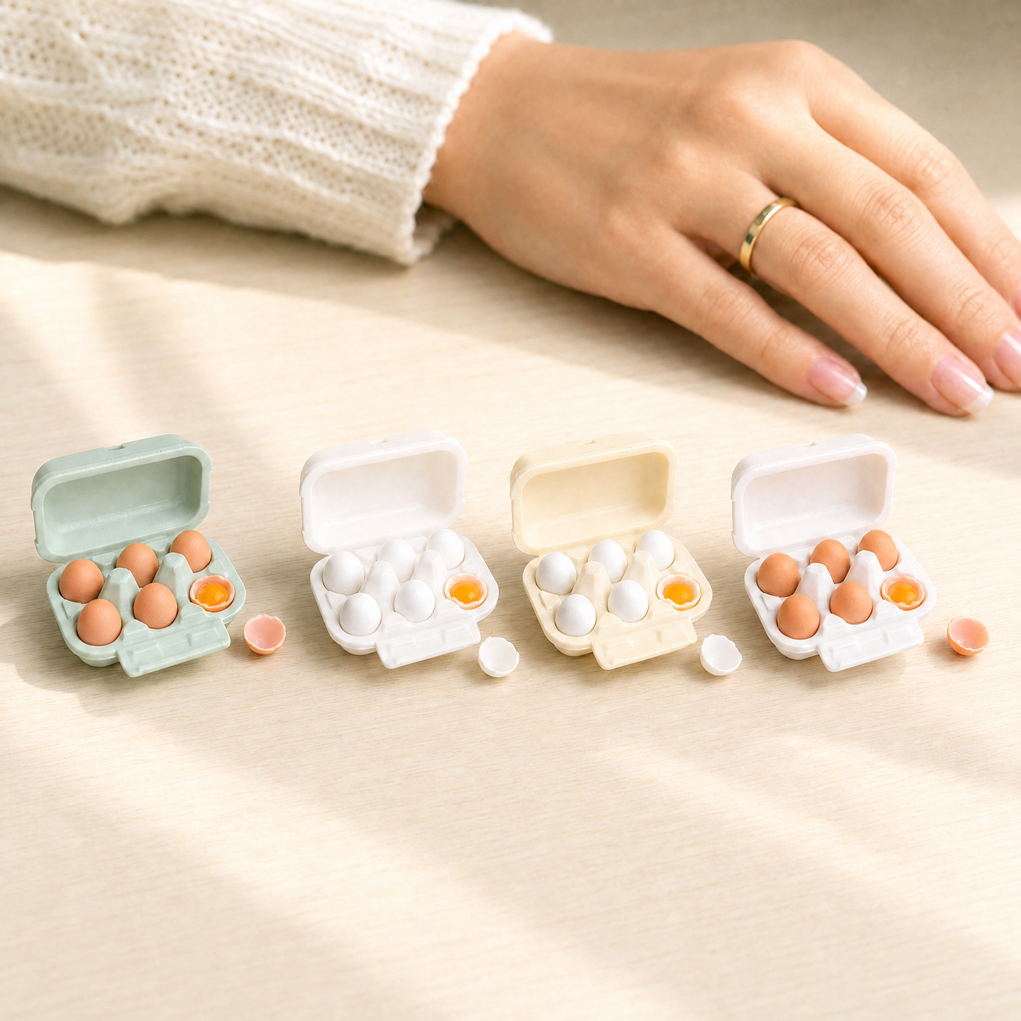 FDMINI Mini Egg Carton with Eggs – Miniature Realistic Egg Box Food Prop for 1/6 1/8 Scale Dollhouse & BJD Kitchen Scenes