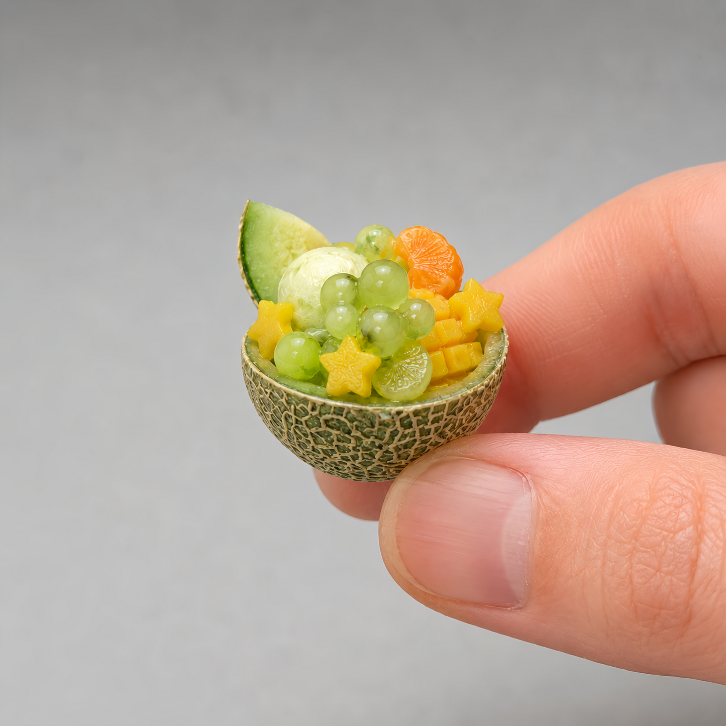 1:6 Scale Miniature Melon Café Collection – 8 Styles Dollhouse Cantaloupe Bowl, Melon Parfait, Jelly Platter & Fruit Tart, Handmade Polymer Clay Kawaii Food for Blythe BJD Diorama