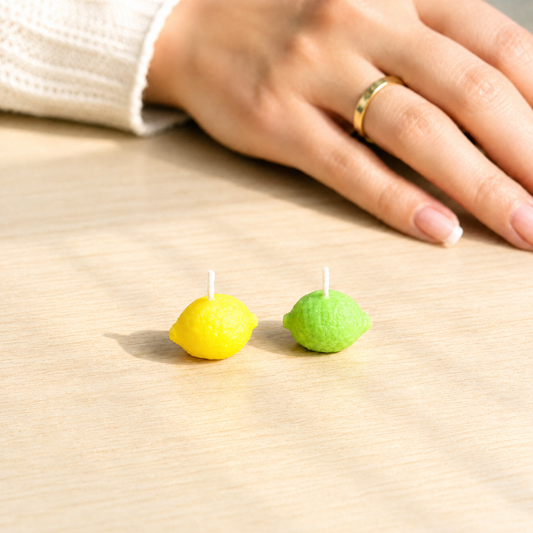 FDMINI Mini Lemon & Lime Candles – Set of 2 Handmade Miniature Fruit Candles for 1:6 1:8 1:12 Scale Dollhouse, BJD & Blythe Scenes
