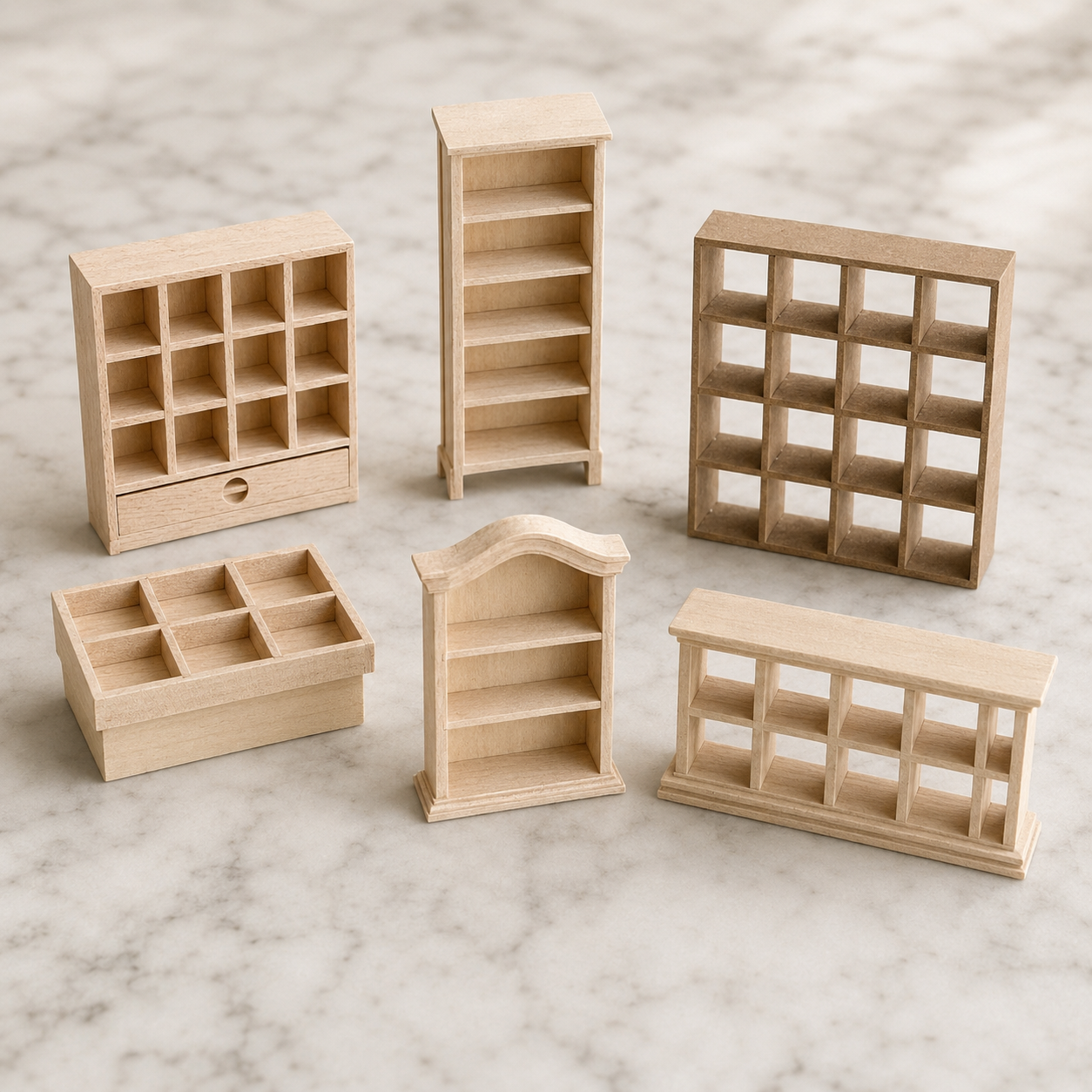 FDMINI Mini DIY Unfinished Wood Furniture – Paintable Miniature Bookshelf & Display Cabinet for 1:12 Scale Dollhouse, OB11 & BJD Scenes
