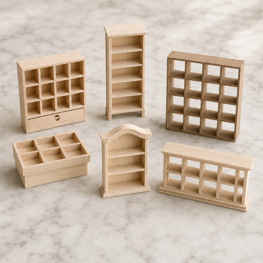 FDMINI Mini DIY Unfinished Wood Furniture – Paintable Miniature Bookshelf & Display Cabinet for 1:12 Scale Dollhouse, OB11 & BJD Scenes