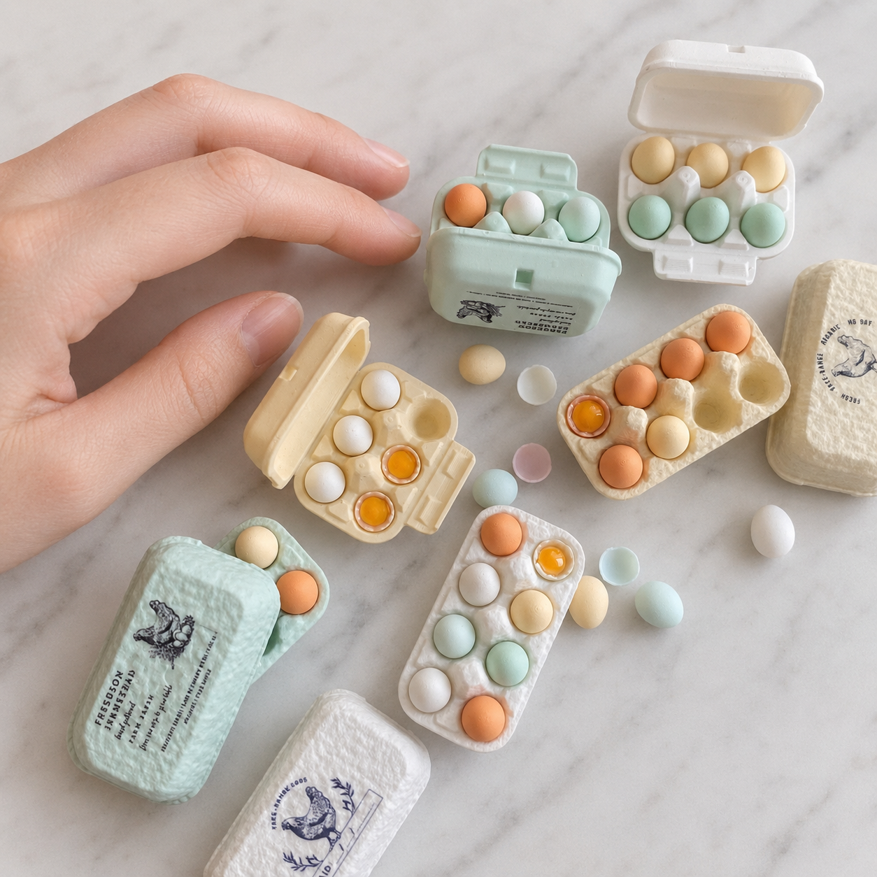 FDMINI Mini Egg Carton with Eggs – Miniature Realistic Egg Box Food Prop for 1/6 1/8 Scale Dollhouse & BJD Kitchen Scenes