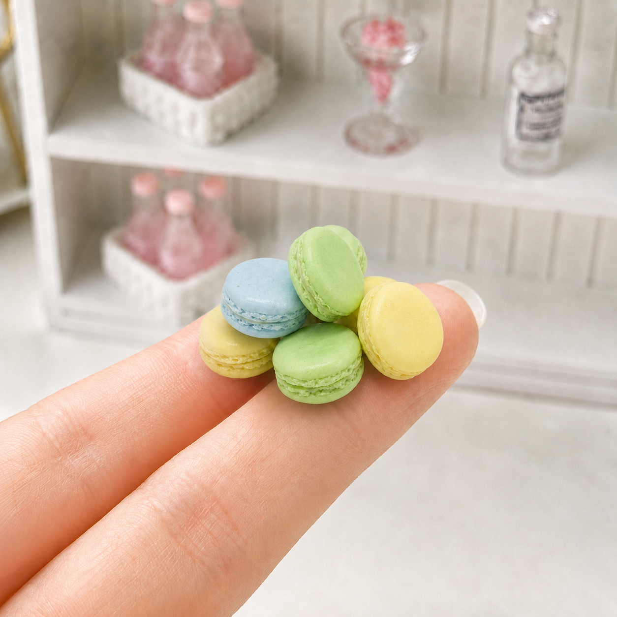 1:6 Scale Miniature Green Grape Jelly Café Set – Dollhouse Lime Parfait, Fig Cream Puff, Pastel Macarons & Grape Jelly Platter, Handmade Polymer Clay Bakery Food for Blythe BJD Diorama