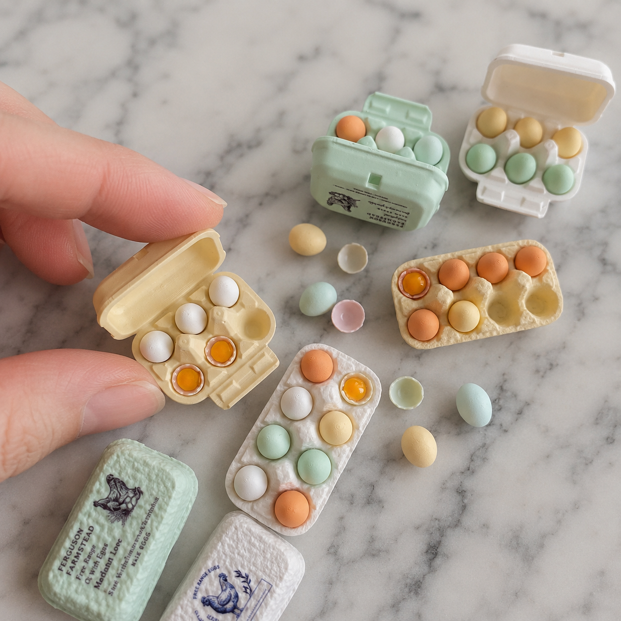 FDMINI Mini Egg Carton with Eggs – Miniature Realistic Egg Box Food Prop for 1/6 1/8 Scale Dollhouse & BJD Kitchen Scenes