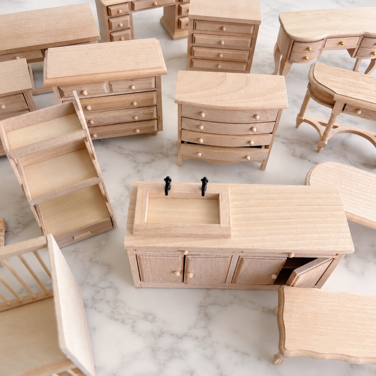 FDMINI Mini DIY Unfinished Wood Furniture – Paintable Miniature Dresser, Desk & Cabinet for 1:12 Scale Dollhouse, OB11 & BJD Scenes (9 Styles)