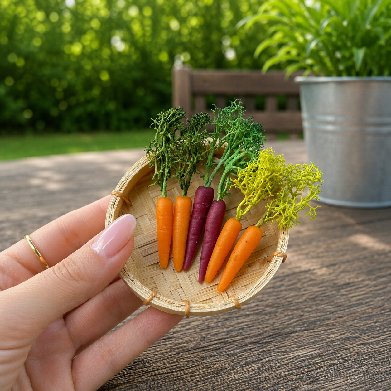 1:6 Scale Miniature Carrot Set – Dollhouse Realistic Orange & Purple Heirloom Carrot with Green Tops, Handmade Polymer Clay Garden Vegetable for Blythe BJD Diorama