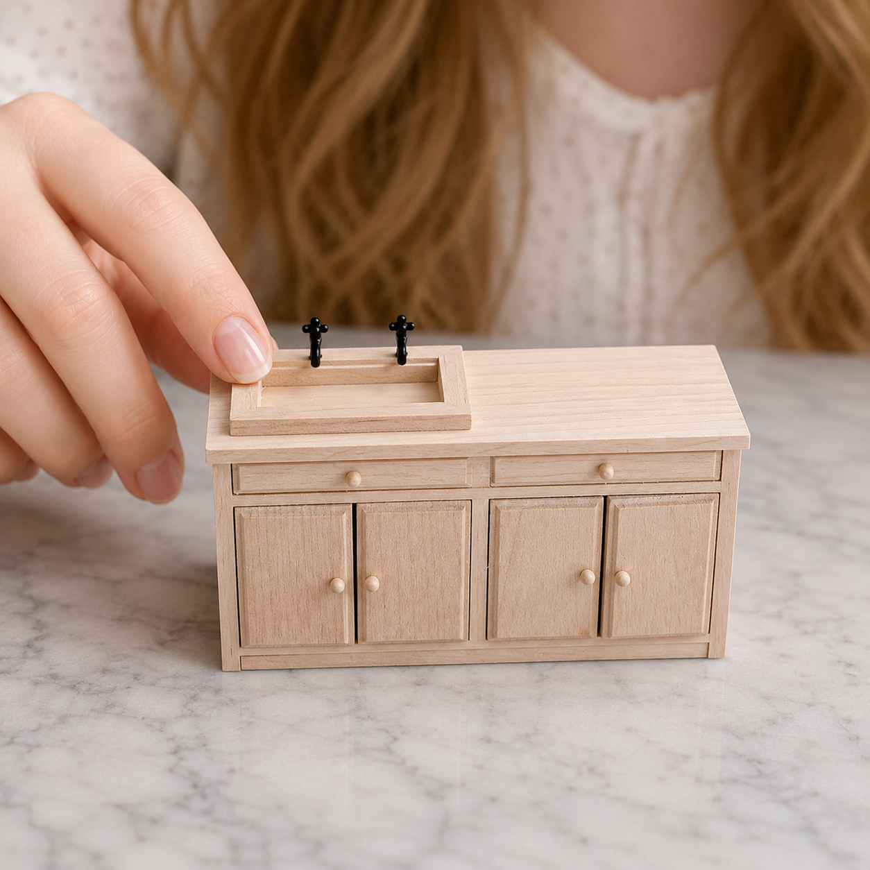 FDMINI Mini DIY Unfinished Wood Furniture – Paintable Miniature Dresser, Desk & Cabinet for 1:12 Scale Dollhouse, OB11 & BJD Scenes (9 Styles)