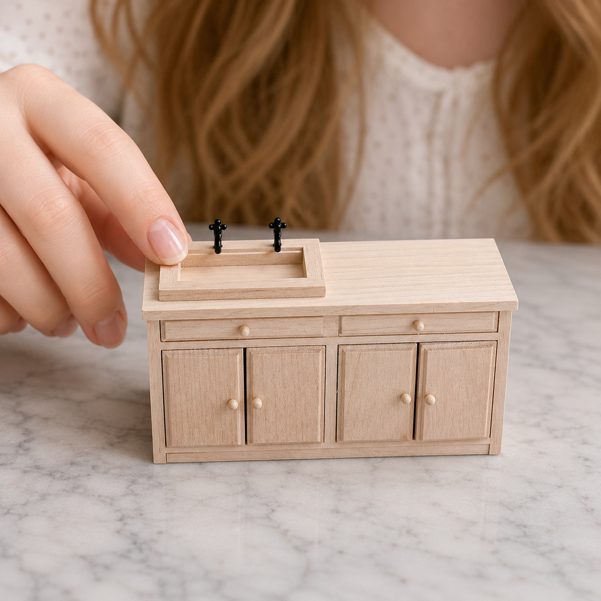 handmade wood miniature desk diy unfinished wood furniture 1:12 scale dollhouse fdmini styled scene