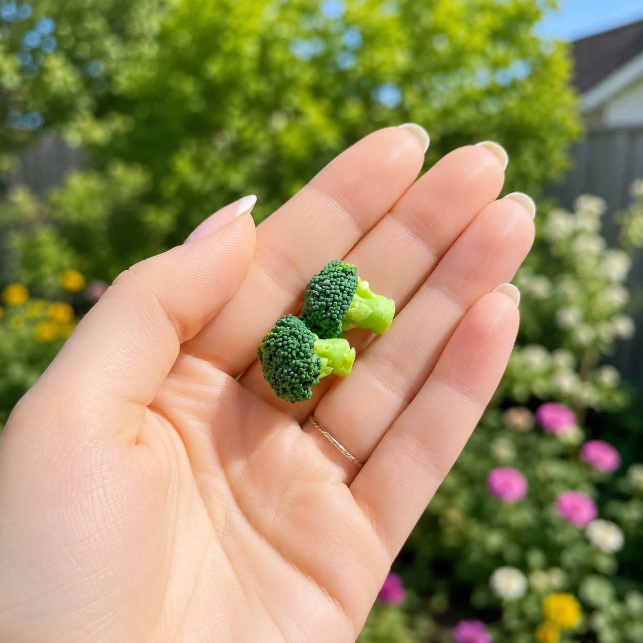 1:6 Scale Miniature Broccoli Basket Set – Dollhouse Realistic Chopped Broccoli Florets in Wicker Basket, Handmade Polymer Clay Kitchen Vegetable for Blythe BJD Diorama