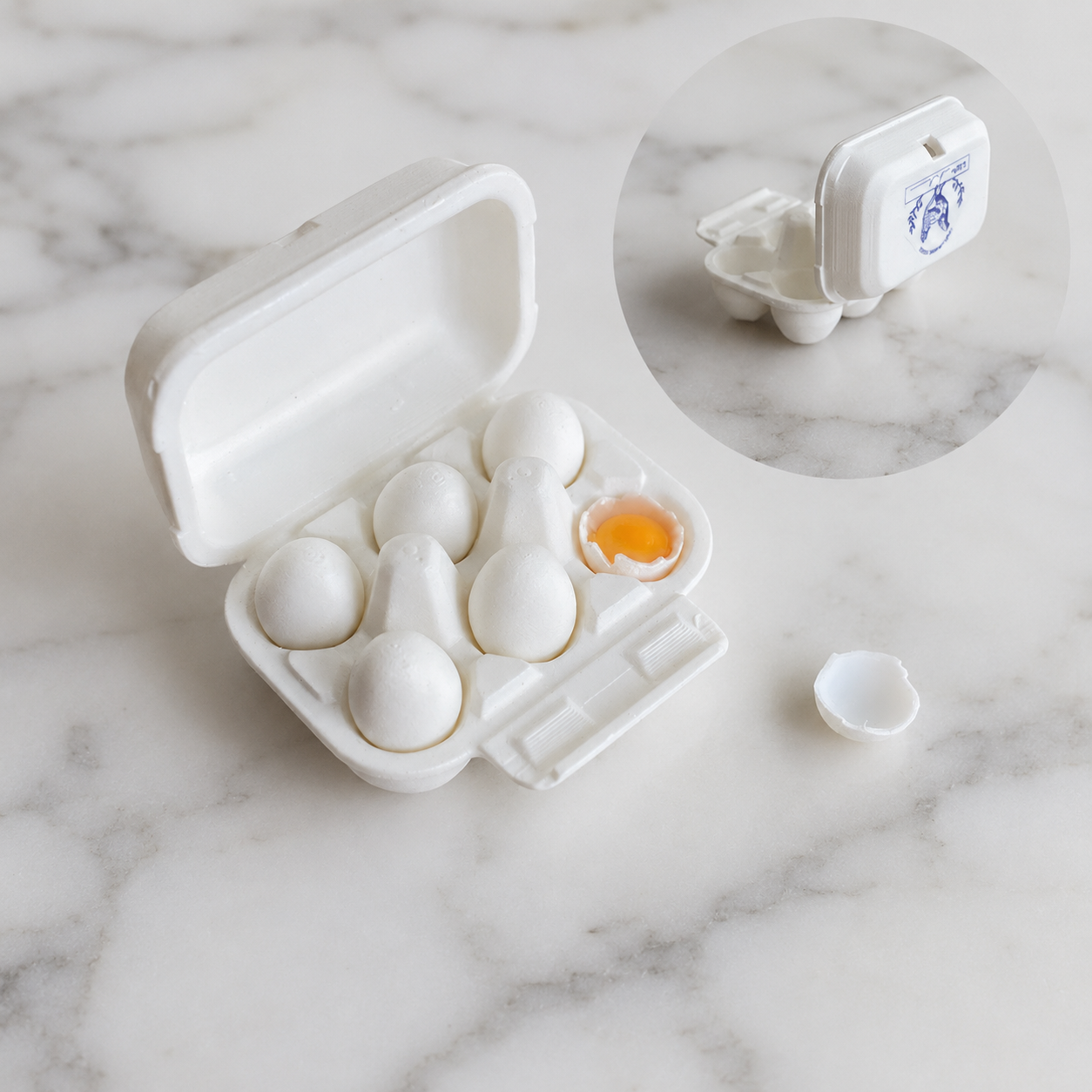 FDMINI Mini Egg Carton with Eggs – Miniature Realistic Egg Box Food Prop for 1/6 1/8 Scale Dollhouse & BJD Kitchen Scenes