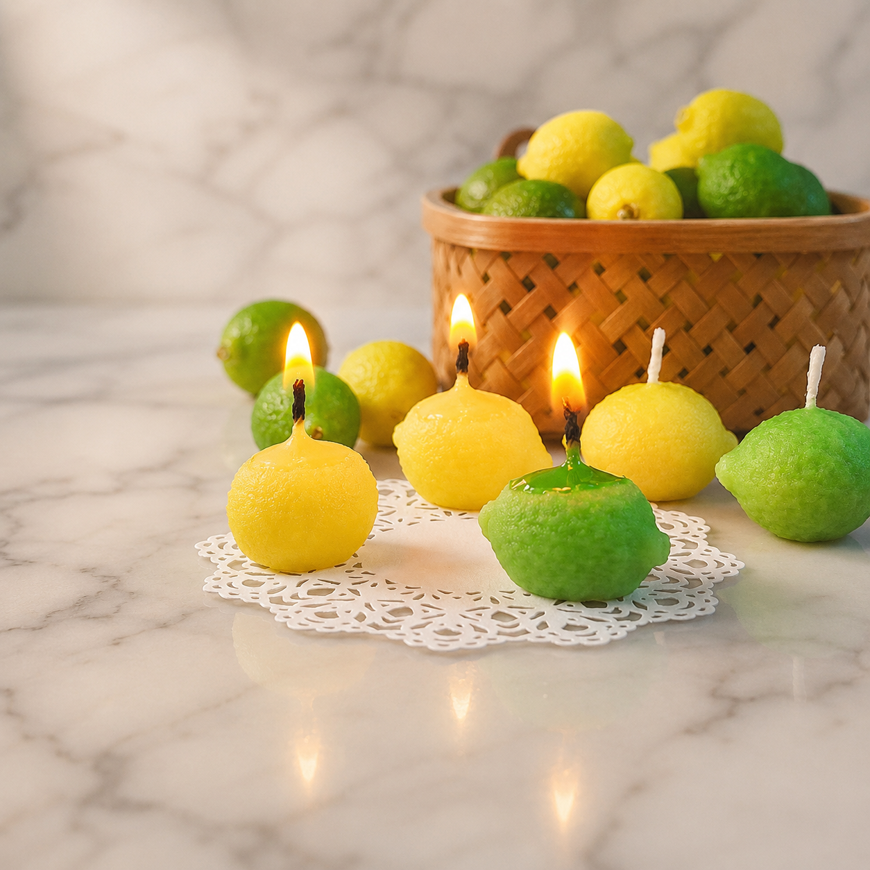 FDMINI Mini Lemon & Lime Candles – Set of 2 Handmade Miniature Fruit Candles for 1:6 1:8 1:12 Scale Dollhouse, BJD & Blythe Scenes