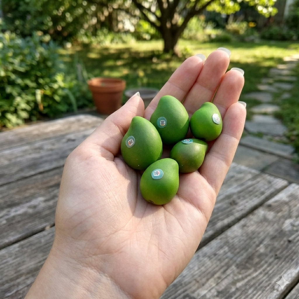 1:6 Scale Miniature Green Mango – Dollhouse Realistic Thai Green Mango with Price Sticker, Handmade Polymer Clay Tropical Fruit for Blythe BJD Diorama