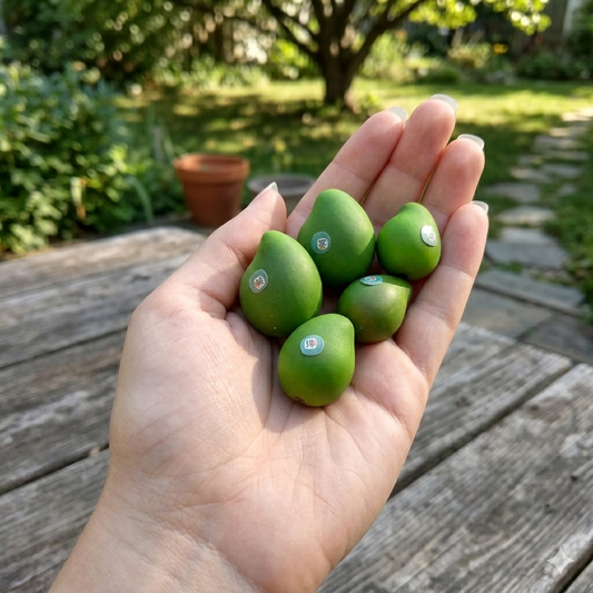1:6 Scale Miniature Green Mango – Dollhouse Realistic Thai Green Mango with Price Sticker, Handmade Polymer Clay Tropical Fruit for Blythe BJD Diorama