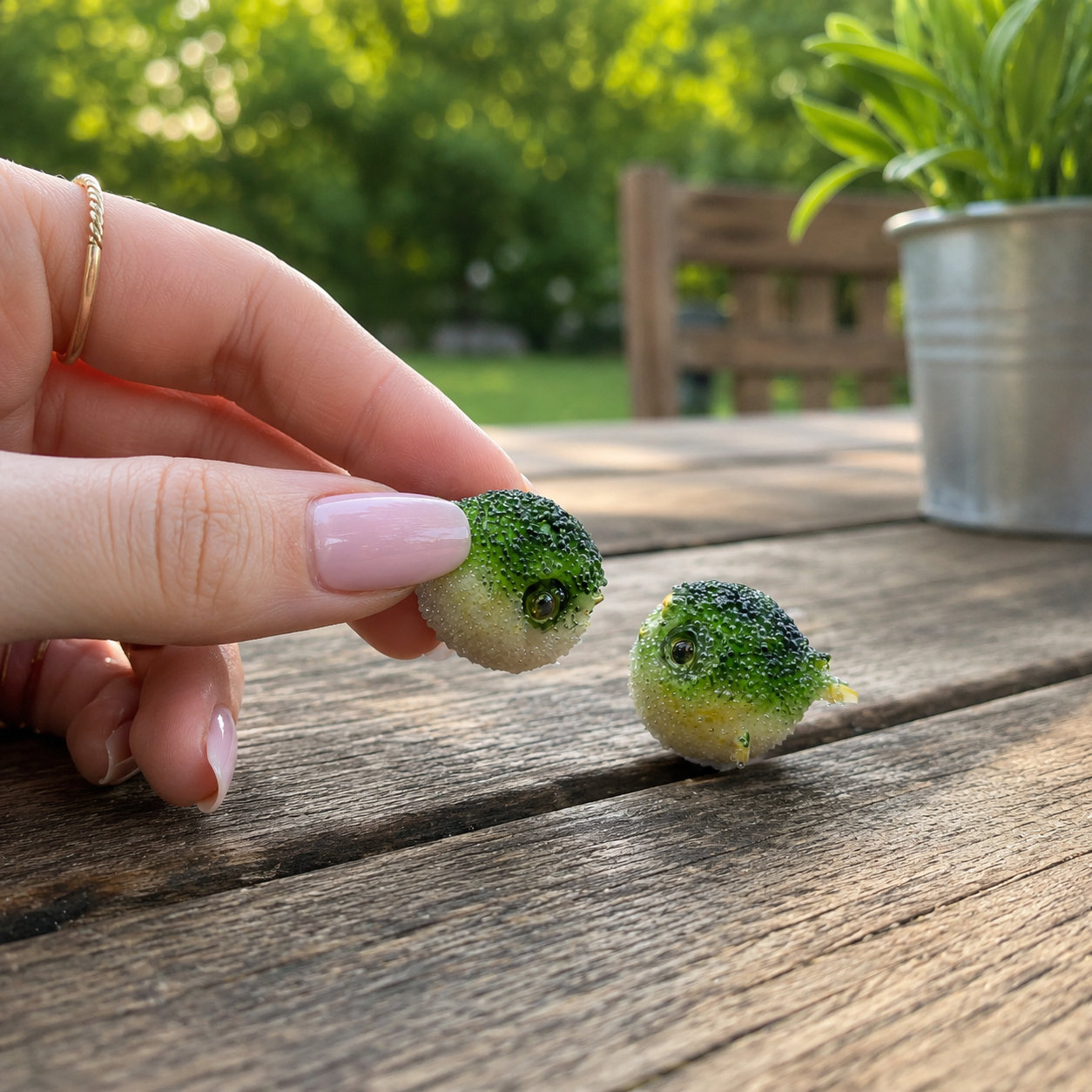 1:6 Scale Miniature Puffer Fish – Dollhouse Realistic Green Blowfish Ocean Sea Animal, Handmade Polymer Clay Aquarium Décor for Blythe BJD Diorama