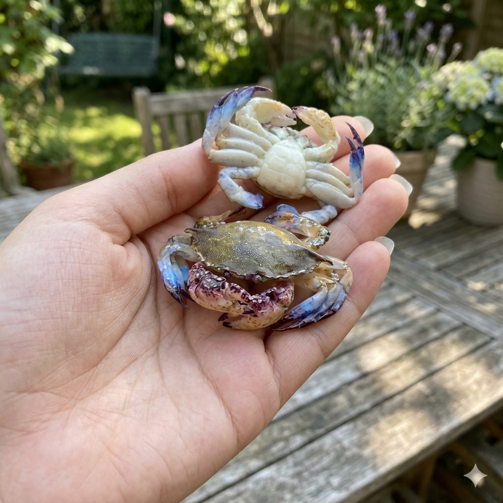 1:6 Scale Miniature Blue Crab – Dollhouse Realistic Purple Blue Mud Crab Seafood, Handmade Polymer Clay Asian Market Kitchen Food for Blythe BJD Diorama