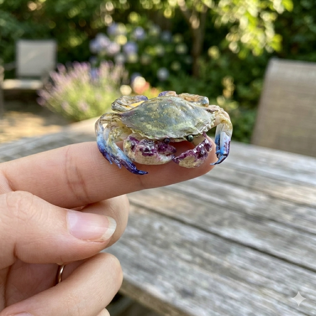 1:6 Scale Miniature Blue Crab – Dollhouse Realistic Purple Blue Mud Crab Seafood, Handmade Polymer Clay Asian Market Kitchen Food for Blythe BJD Diorama