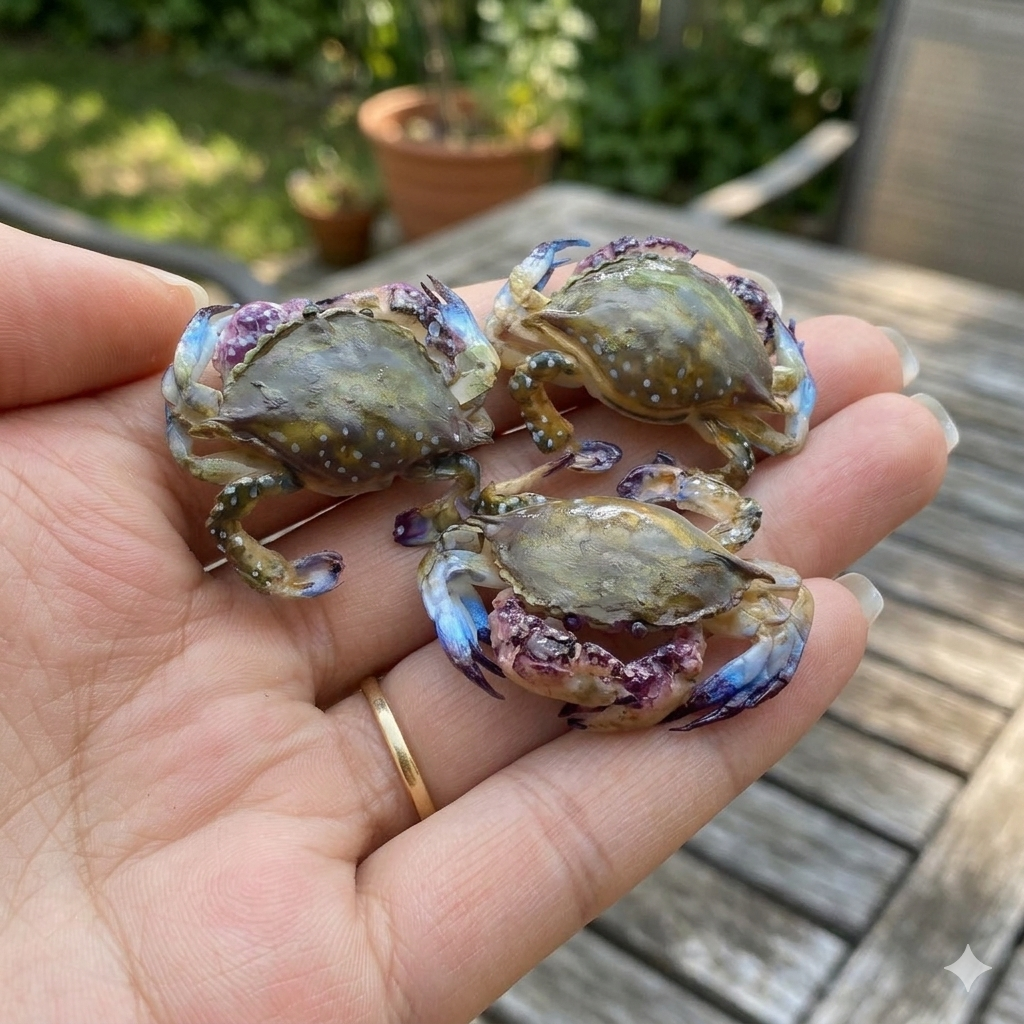 1:6 Scale Miniature Blue Crab – Dollhouse Realistic Purple Blue Mud Crab Seafood, Handmade Polymer Clay Asian Market Kitchen Food for Blythe BJD Diorama