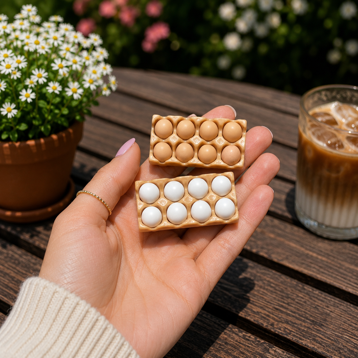 1:6 Scale Miniature Egg Carton Set – Dollhouse Realistic Brown & White Eggs in Tray, Handmade Polymer Clay Kitchen Food for Blythe BJD Diorama