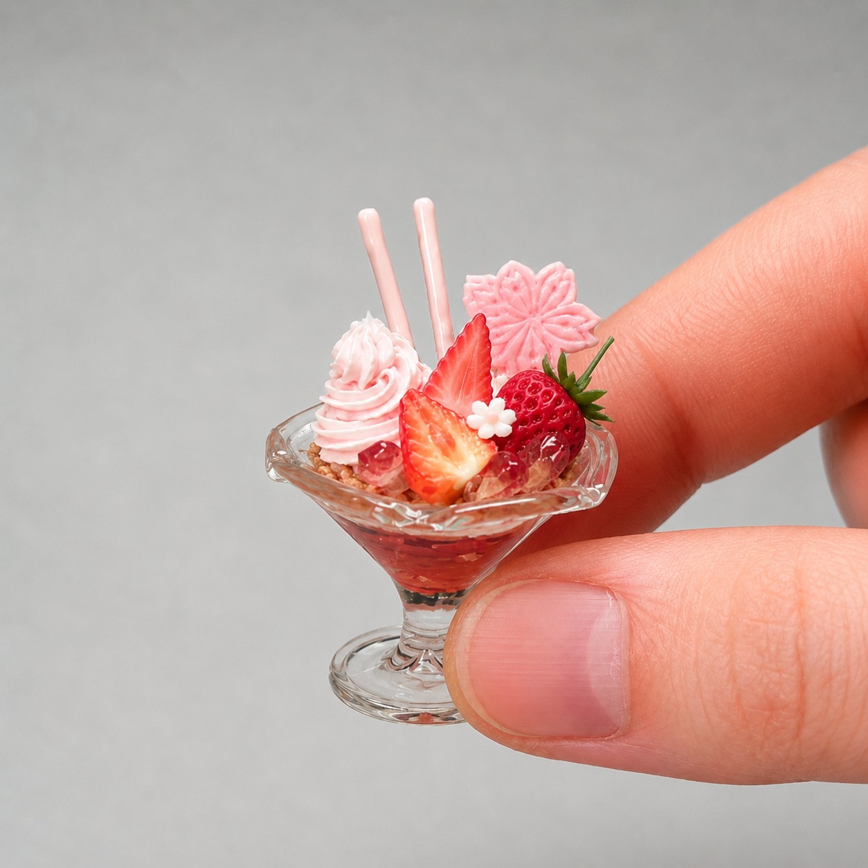 1:6 Scale Miniature Sundae Cup Collection – 4 Styles Dollhouse Ice Cream Parfait with Strawberry, Fig & Sakura, Handmade Polymer Clay Café Food for Blythe BJD Diorama