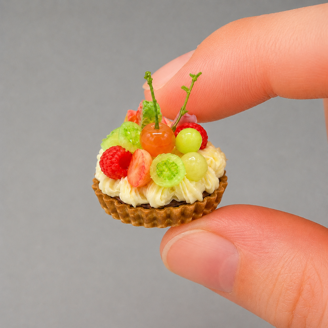 1:6 Scale Miniature Green Grape & Fig Dessert Set – Dollhouse Fruit Tart, Matcha Parfait, Fig Plate & Cream Puff Éclair, Handmade Polymer Clay Café Food for Blythe BJD Diorama