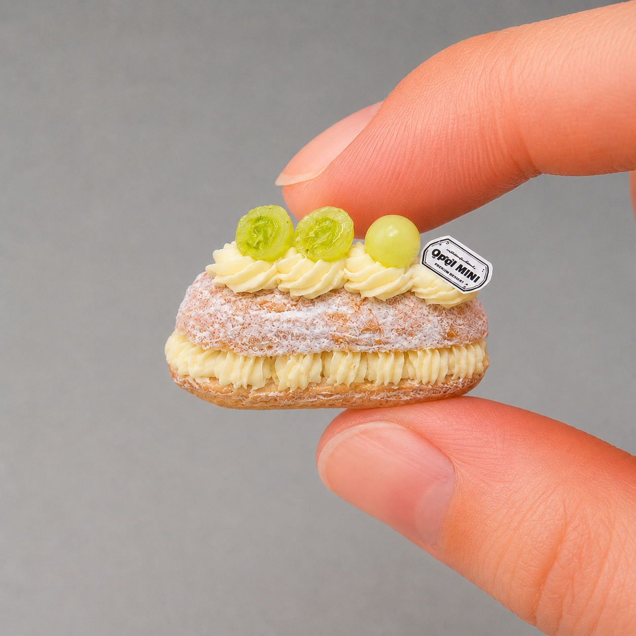 1:6 Scale Miniature Green Grape & Fig Dessert Set – Dollhouse Fruit Tart, Matcha Parfait, Fig Plate & Cream Puff Éclair, Handmade Polymer Clay Café Food for Blythe BJD Diorama