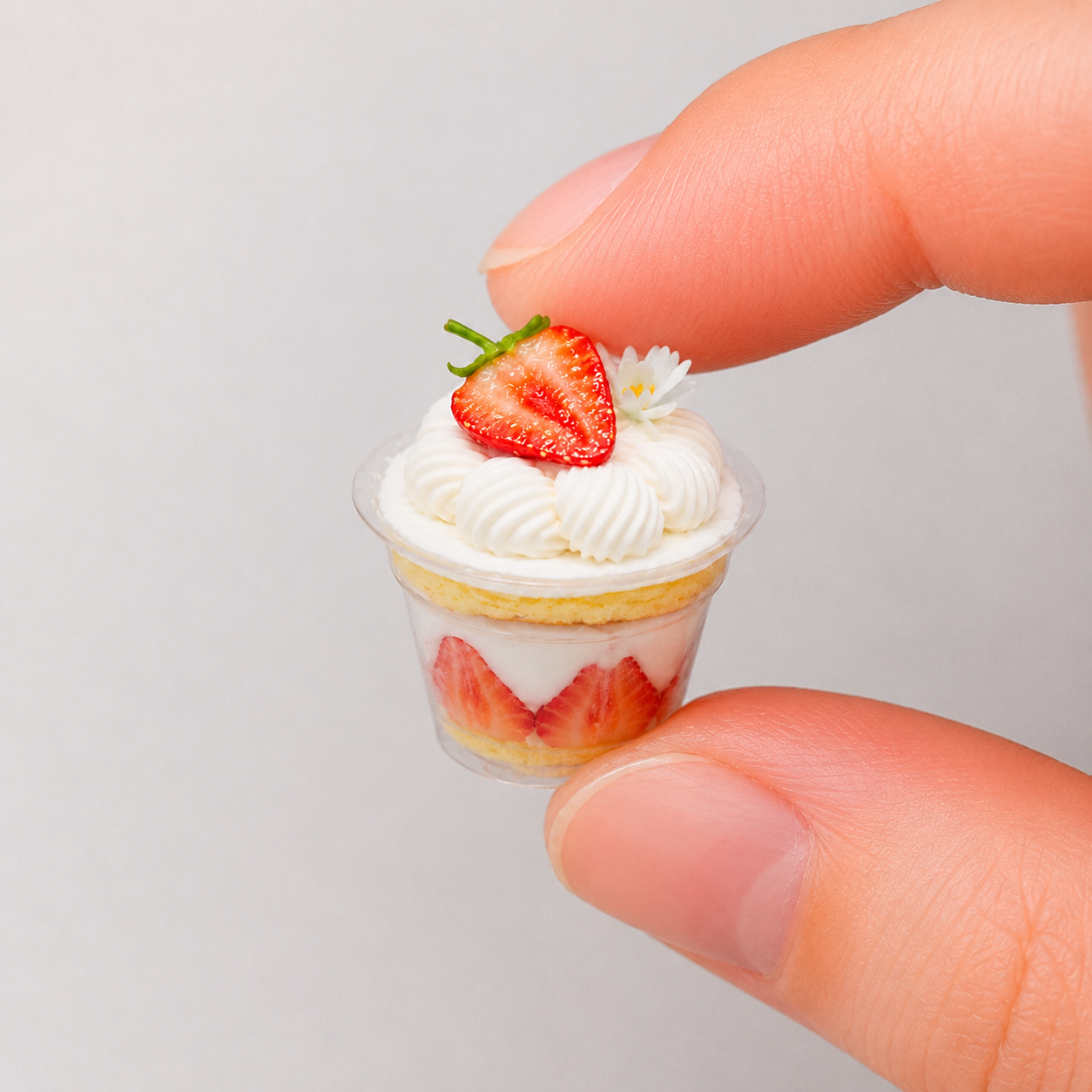 1:6 Scale Miniature Fig & Strawberry Dessert Set – Dollhouse Charlotte Cake, Tropical Parfait, Fruit Tart & Strawberry Cup, Handmade Polymer Clay Café Food for Blythe BJD Diorama