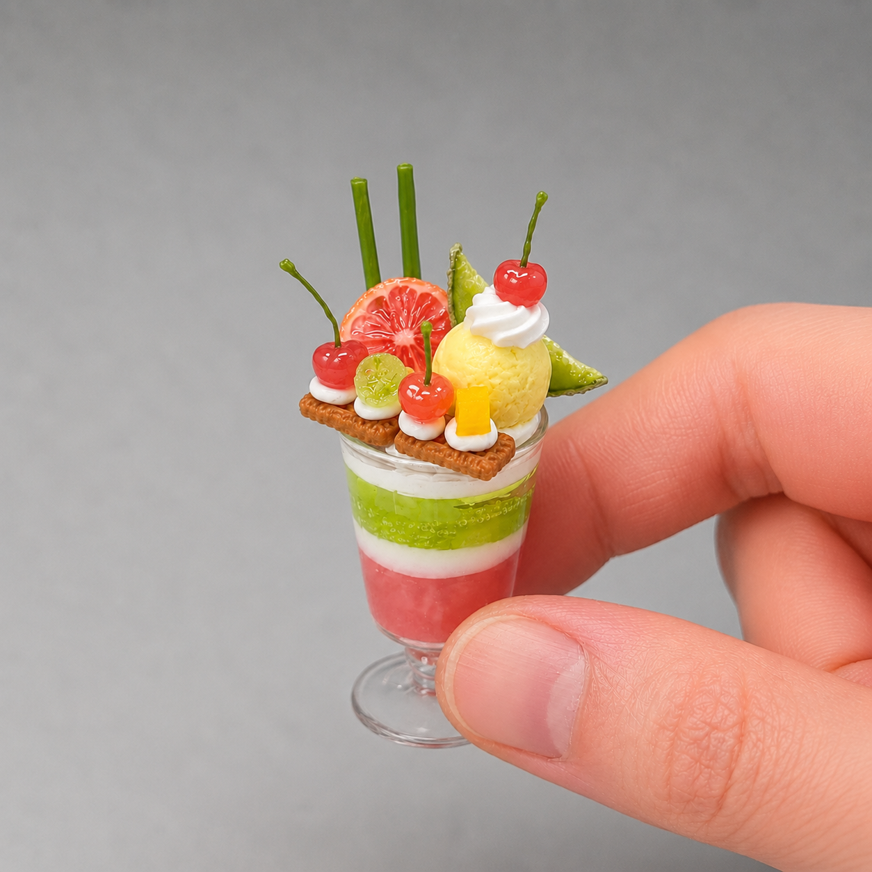 1:6 Scale Miniature Fig & Strawberry Dessert Set – Dollhouse Charlotte Cake, Tropical Parfait, Fruit Tart & Strawberry Cup, Handmade Polymer Clay Café Food for Blythe BJD Diorama
