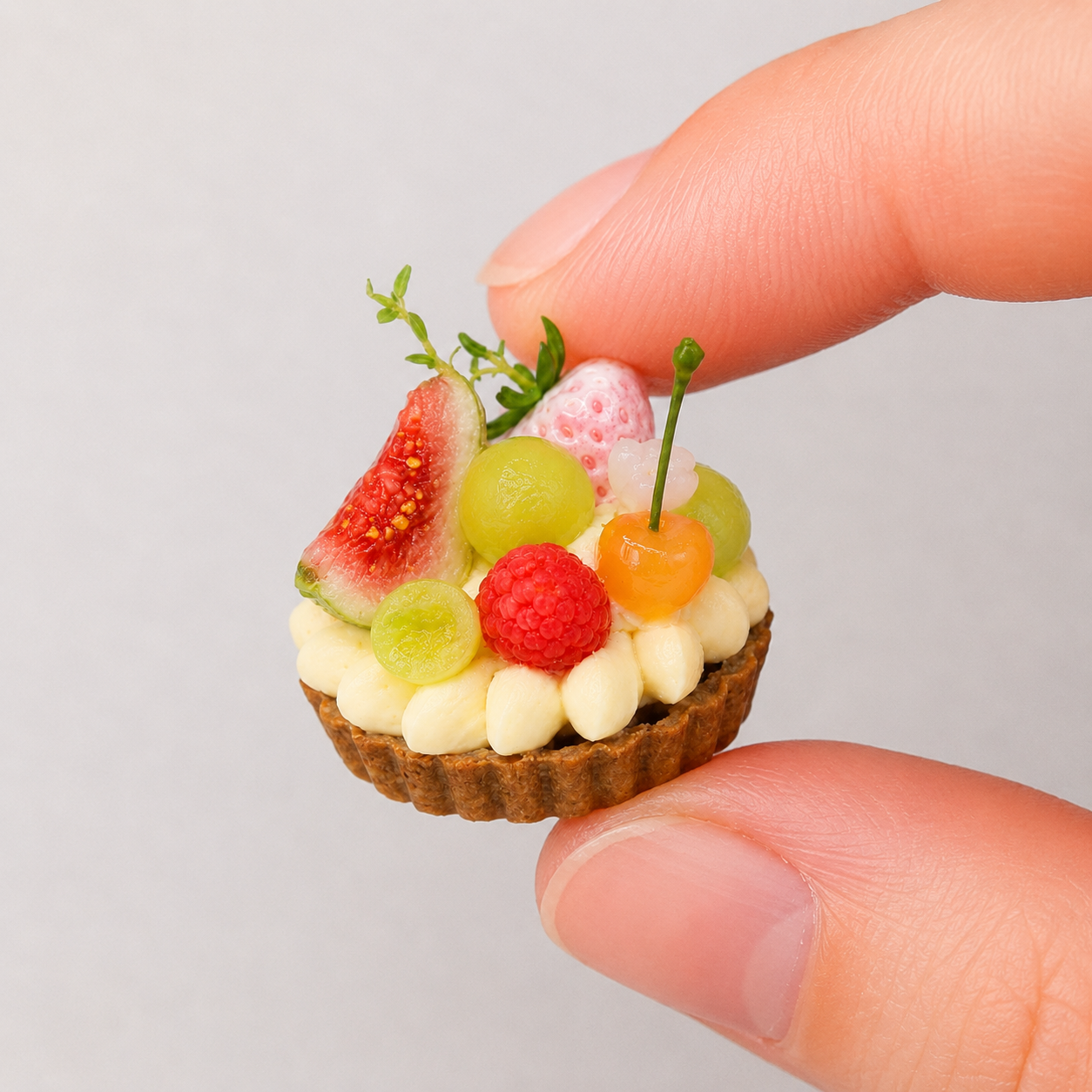 1:6 Scale Miniature Fig & Strawberry Dessert Set – Dollhouse Charlotte Cake, Tropical Parfait, Fruit Tart & Strawberry Cup, Handmade Polymer Clay Café Food for Blythe BJD Diorama