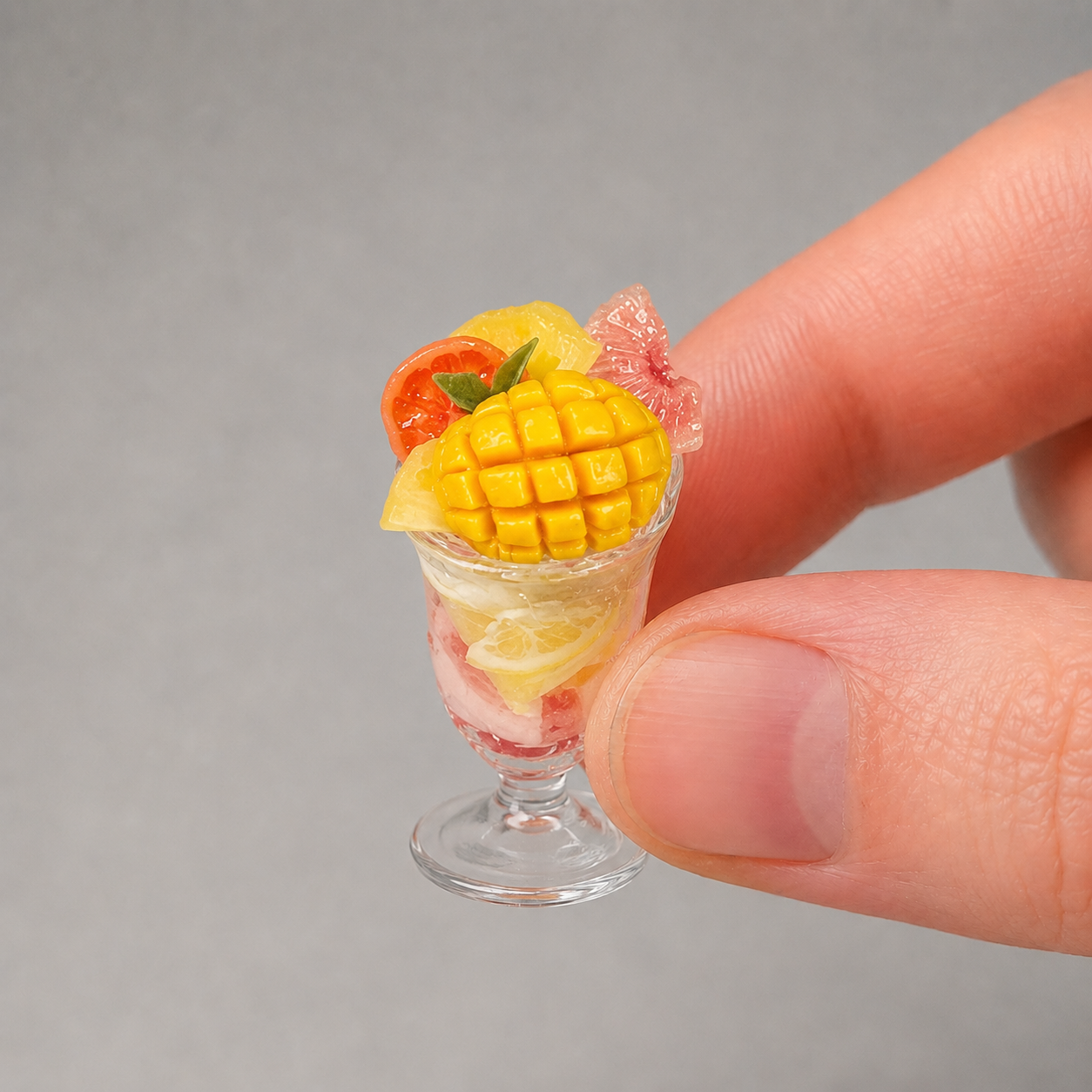 1:6 Scale Miniature Mango & Citrus Summer Café Collection – 6 Styles Dollhouse Tropical Parfait, Orange Jelly Platter, Mango Cupcake & Pineapple Cup, Handmade Polymer Clay Kawaii Food for Blythe BJD Diorama