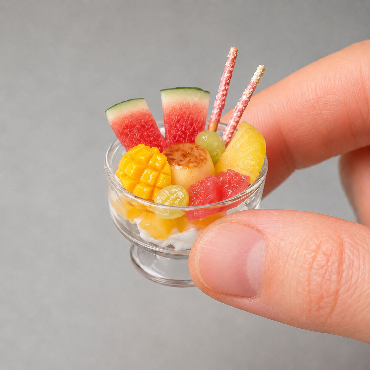 1:6 Scale Miniature Mango & Citrus Summer Café Collection – 6 Styles Dollhouse Tropical Parfait, Orange Jelly Platter, Mango Cupcake & Pineapple Cup, Handmade Polymer Clay Kawaii Food for Blythe BJD Diorama