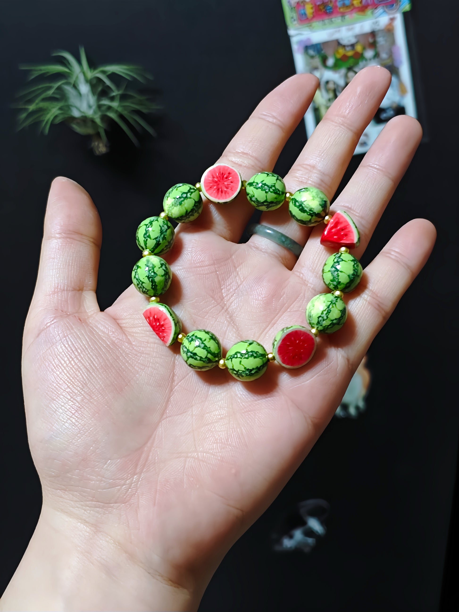 handmade polymer clay watermelon charm bracelet fdmini