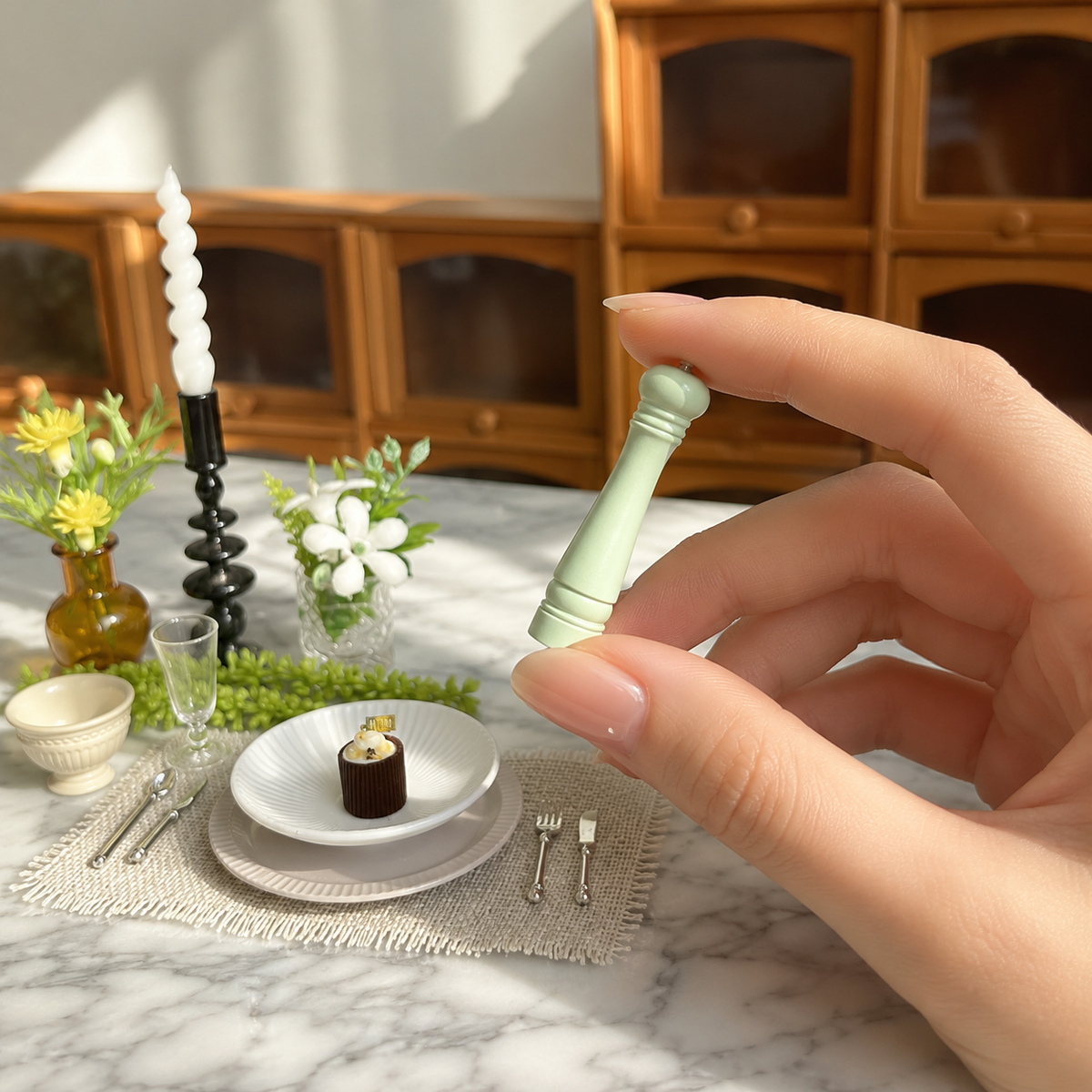 handmade clay miniature pepper mill grinder 1:12 scale dollhouse fdmini detail view