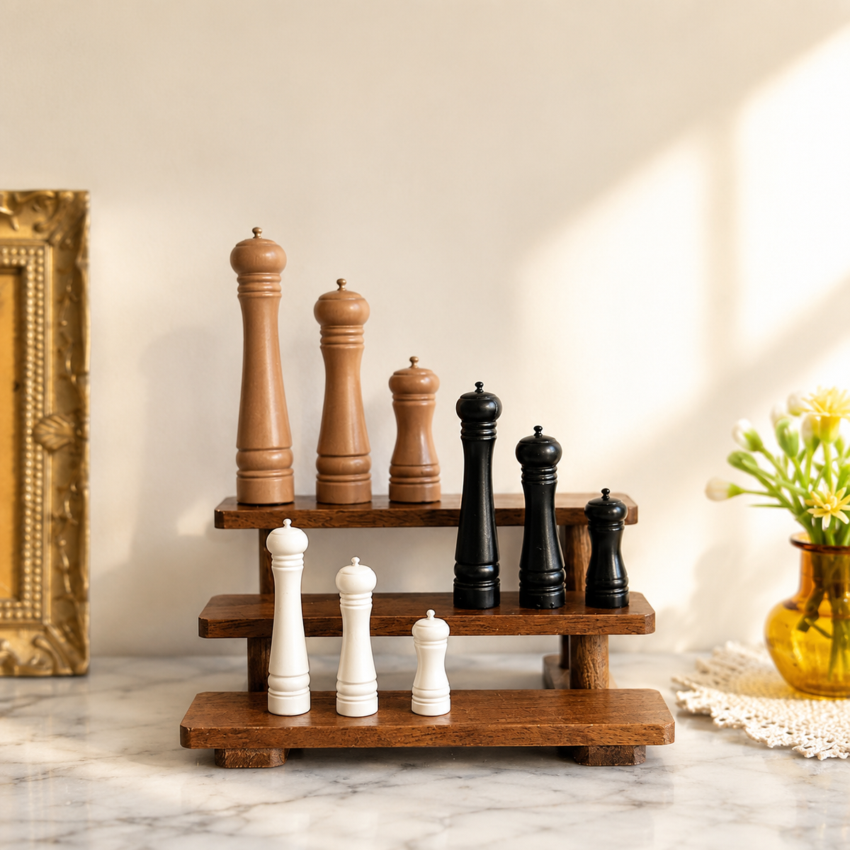 handmade clay miniature pepper mill grinder 1:12 scale dollhouse fdmini close-up