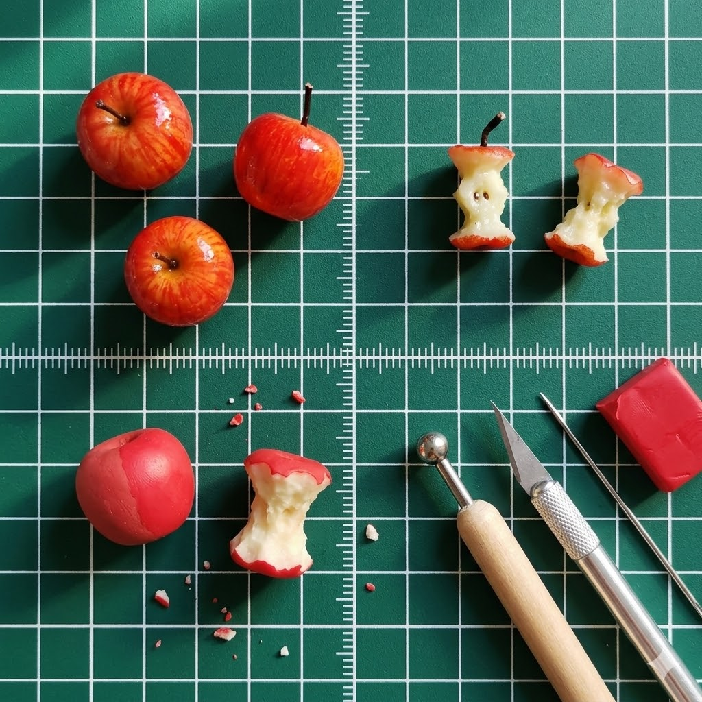 handmade polymer clay miniature red apple set 1:12 scale dollhouse fdmini view 7
