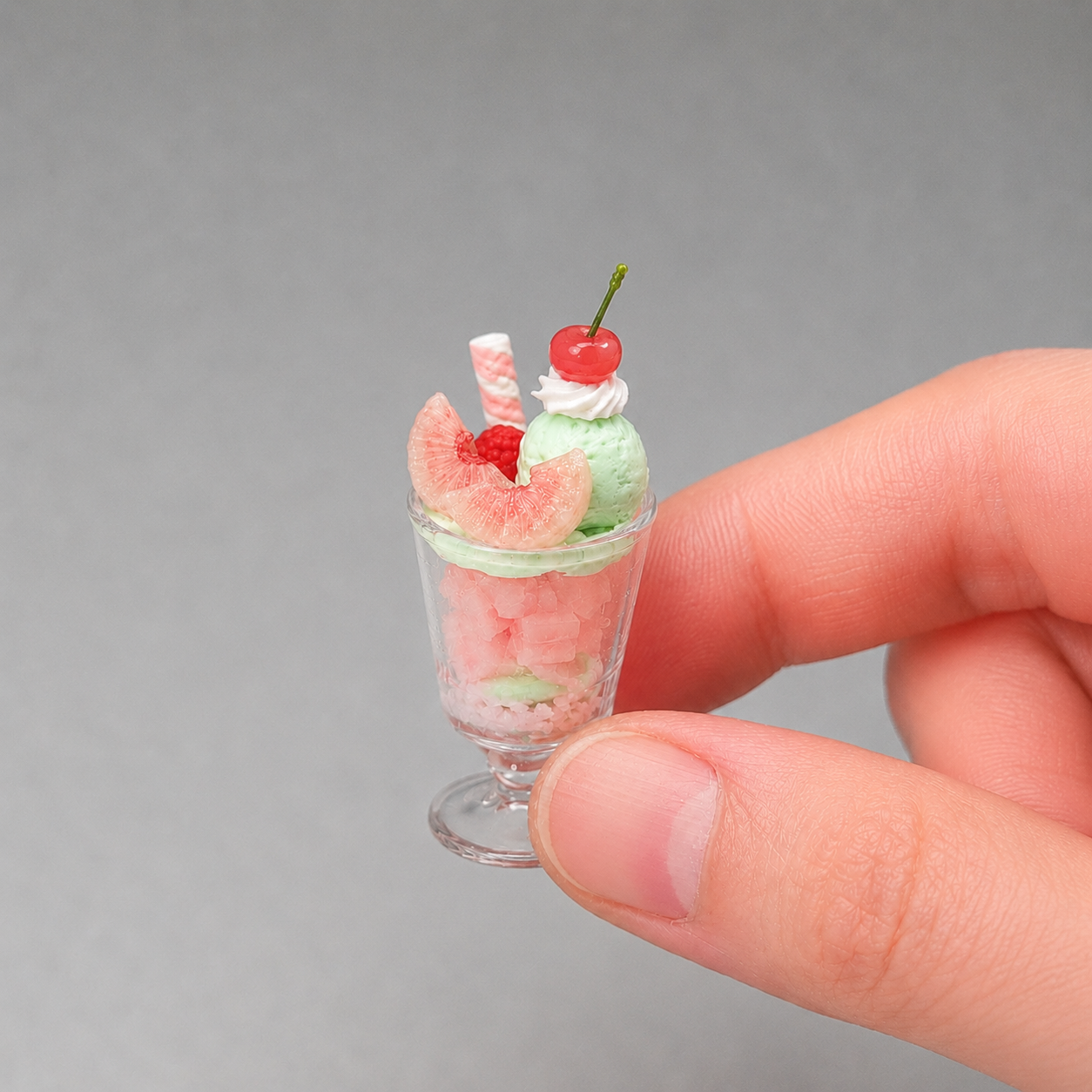 1:6 Scale Miniature Pink Rose Dessert Set – Dollhouse Fruit Tart, Jelly Parfait, Fruit Plate & Red Velvet Cupcake, Handmade Polymer Clay Kawaii Bakery Food for Blythe BJD Diorama