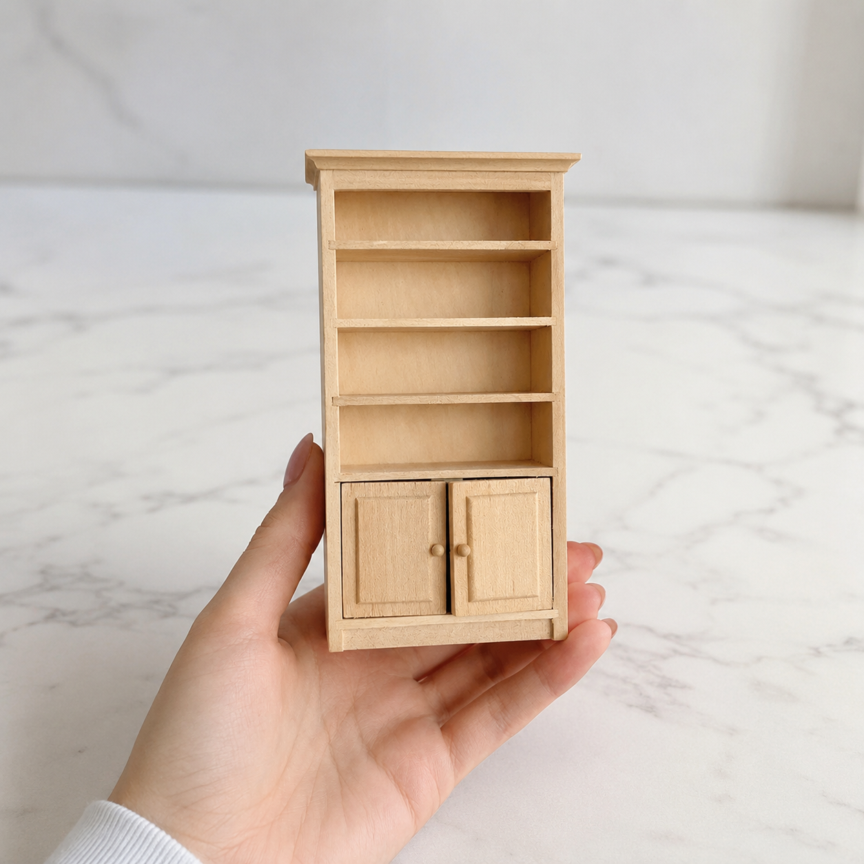 FDMINI Mini DIY Unfinished Wood Bookshelves – Paintable Miniature Bookcase, Corner Shelf & Hutch for 1:12 Scale Dollhouse, OB11 & BJD (7 Styles)