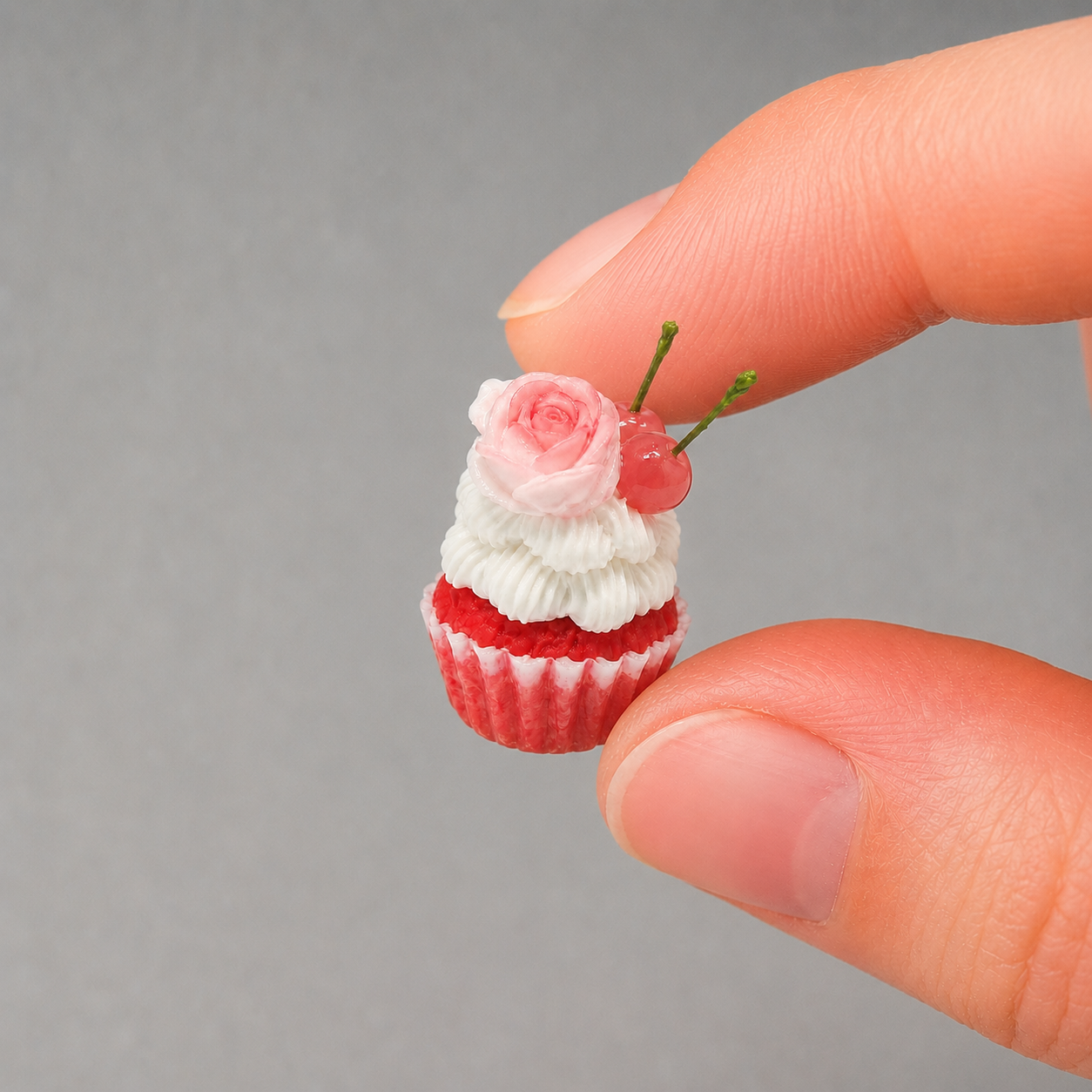 1:6 Scale Miniature Pink Rose Dessert Set – Dollhouse Fruit Tart, Jelly Parfait, Fruit Plate & Red Velvet Cupcake, Handmade Polymer Clay Kawaii Bakery Food for Blythe BJD Diorama