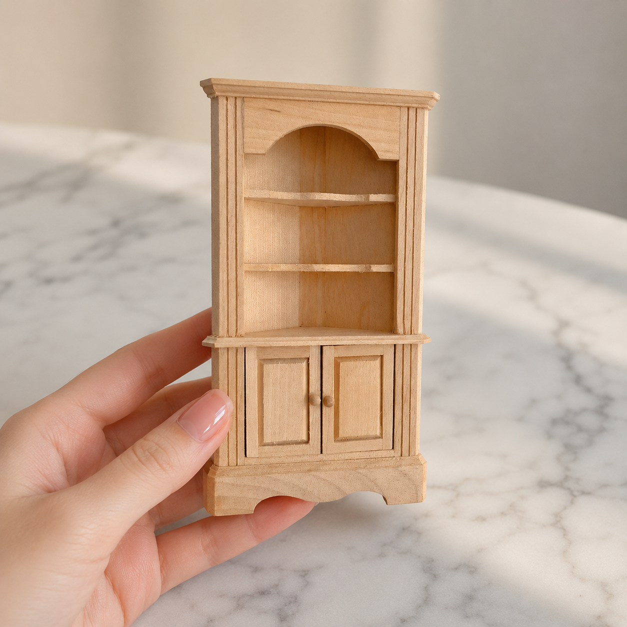 FDMINI Mini DIY Unfinished Wood Bookshelves – Paintable Miniature Bookcase, Corner Shelf & Hutch for 1:12 Scale Dollhouse, OB11 & BJD (7 Styles)