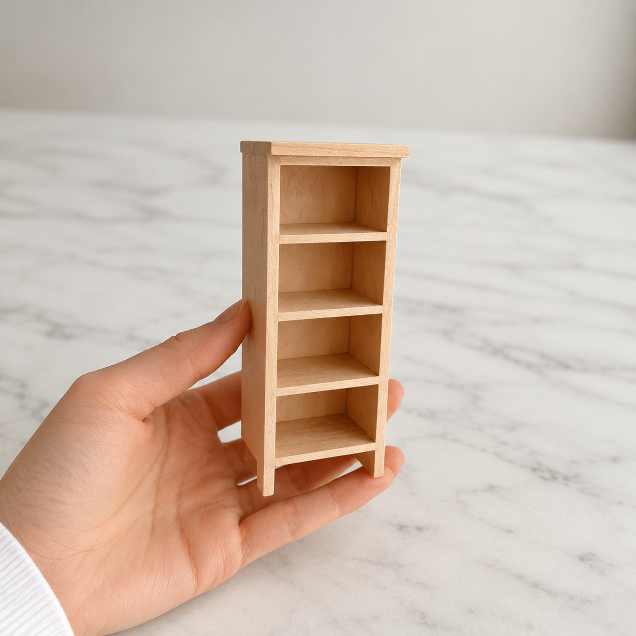 FDMINI Mini DIY Unfinished Wood Bookshelves – Paintable Miniature Bookcase, Corner Shelf & Hutch for 1:12 Scale Dollhouse, OB11 & BJD (7 Styles)