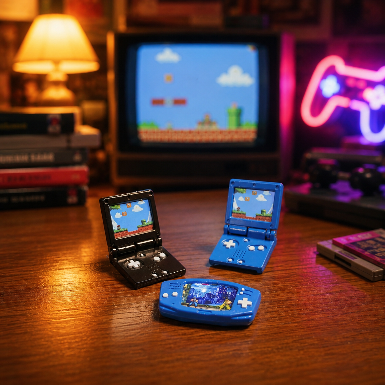 FDMINI Mini Retro Game Consoles – Set of 3 Miniature Handheld Gaming Devices for 1:6 Dollhouse, Diorama & Retro Room Decor