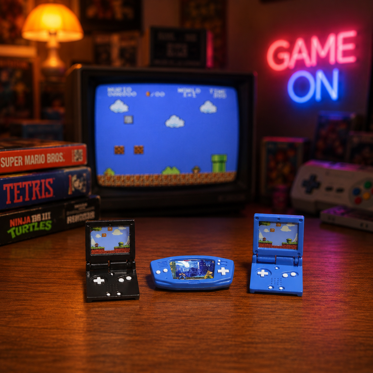 FDMINI Mini Retro Game Consoles – Set of 3 Miniature Handheld Gaming Devices for 1:6 Dollhouse, Diorama & Retro Room Decor