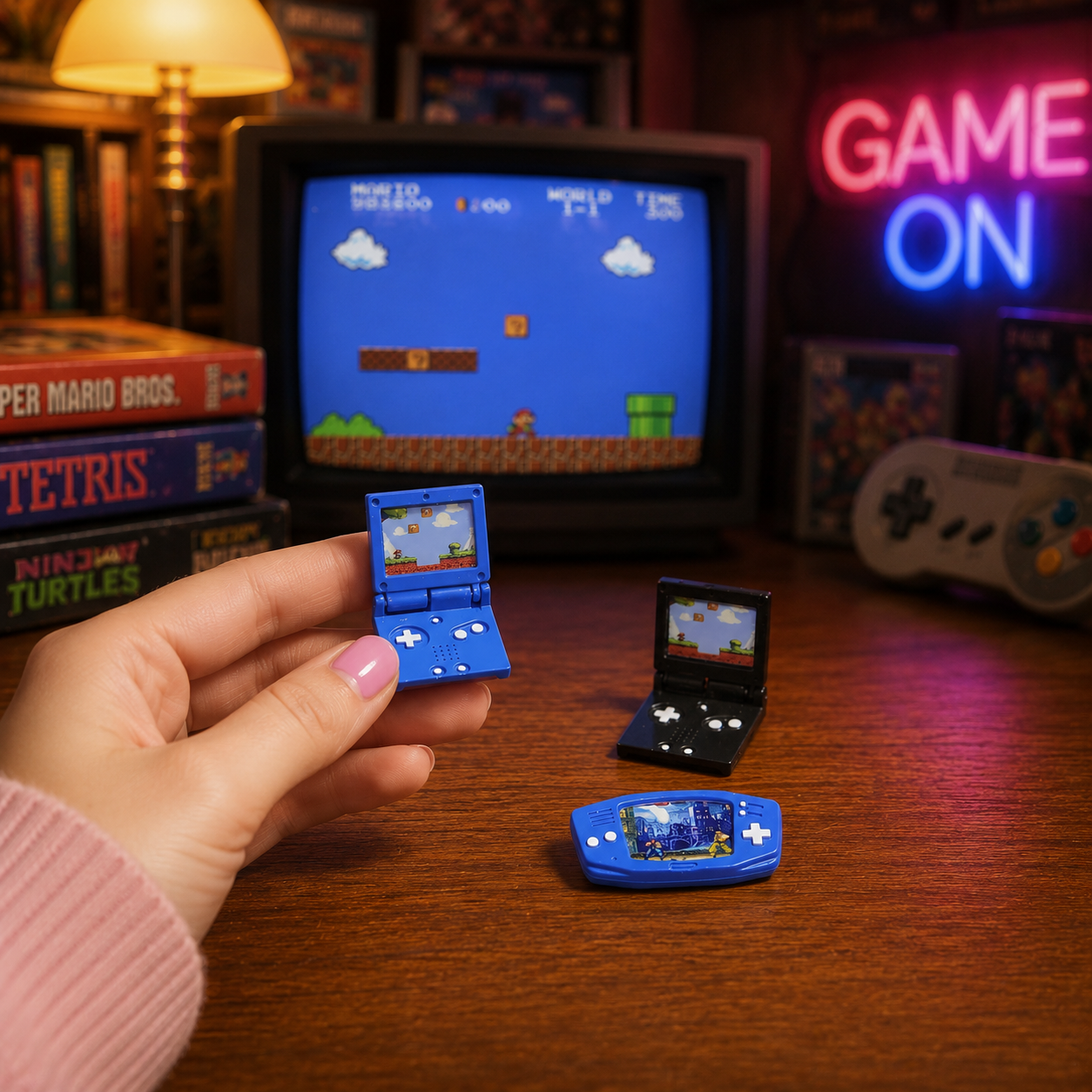 FDMINI Mini Retro Game Consoles – Set of 3 Miniature Handheld Gaming Devices for 1:6 Dollhouse, Diorama & Retro Room Decor